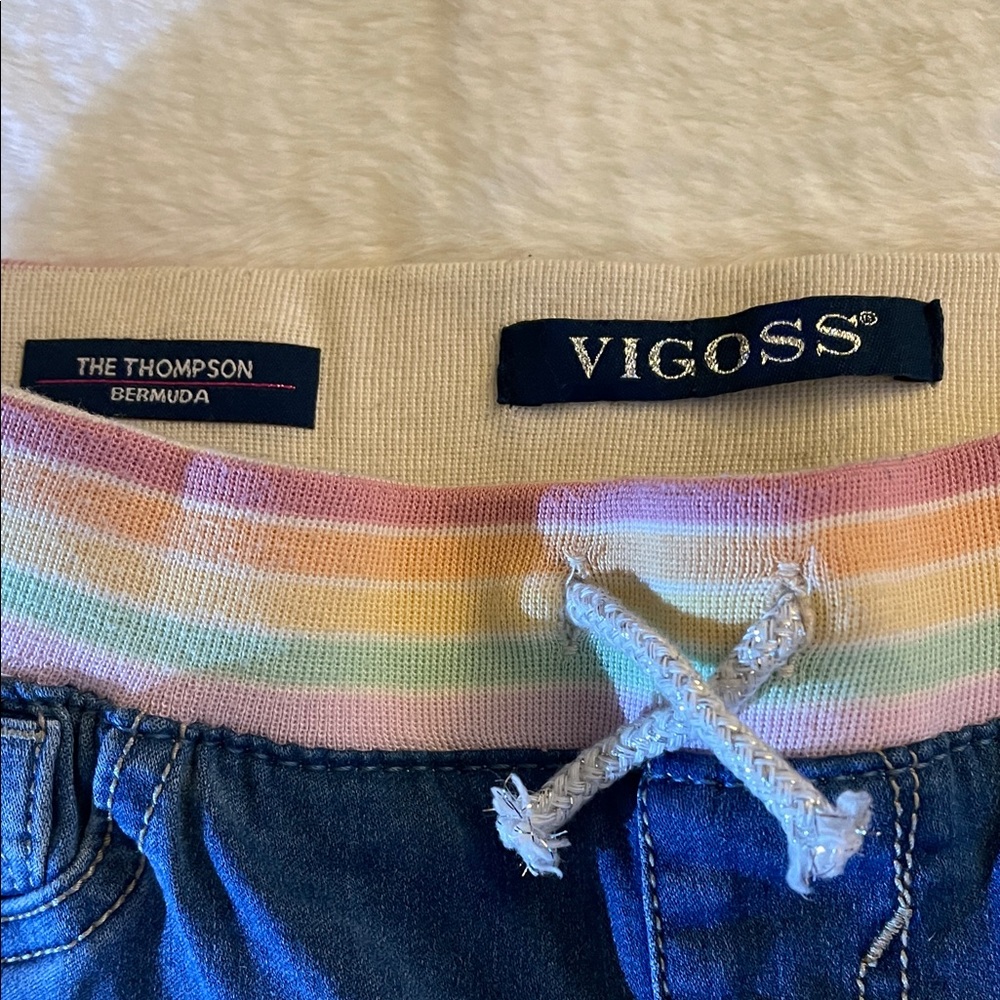 Vigoss Blue Denim Shorts with Rainbow Elastic Waist SZ L  12-14 - Picture 2 of 5